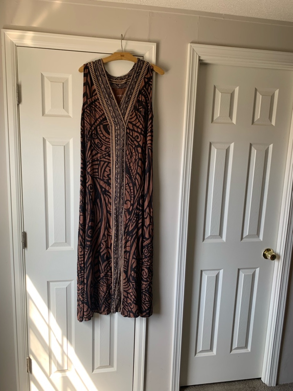 Soft Surroundings Brown & Black Sleeveless Printed Maxi Dress